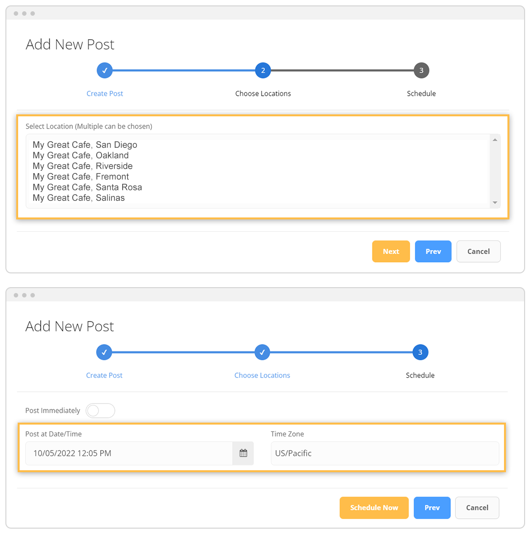 Multi-location post scheduling